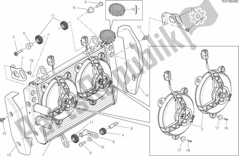 Toutes les pièces pour le Refroidisseur D'eau du Ducati Hypermotard 939 USA 2016